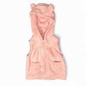 Carter's Pink Fuzzy Bear Ear Hooded Vest | Baby Girl Fleece Size 12M